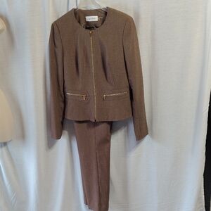 Calvin Klein Brown Blazer and Pants Set with Gold Zippers